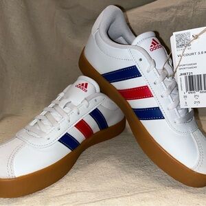 Adidas VL Court 3.0K, cloud white, royal blue & better scarlet colorway, Size:3K